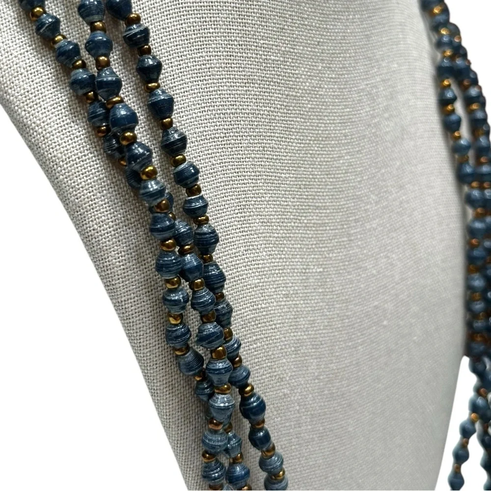 Blue Beaded Triple-Strand Long Necklace - Picture 7 of 9